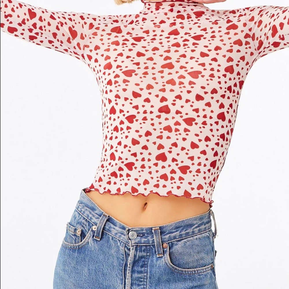 Forever 21 Sheer Mesh Heart Print Top